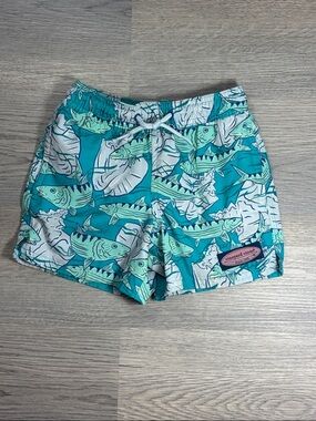 Vineyard Vines Toddler Boys Aqua Fish Print Swim Trunks - size 3T